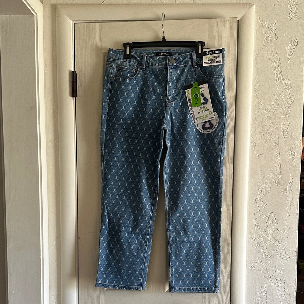 d. jeans Blue Diamond Pattern Straight Leg Jeans